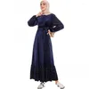 Roupas étnicas Velvet Muslim Maxi Dress Women Women Lantern Sleeve Torthle Robes Moda Ruffle Patchwork Elegante ABAYA CAFTAN 2023