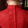 Ethnic Clothing Fashion Red Lace Cheongsam Modern Chinese Traditional Wedding Dress Women Vestido Oriental Stand Collars Sexy Long Qi PaoEth