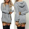 Casual Dresses Hooded Leopard Dress Women Patchwork Sexy Mini Autumn Witer Fashion Print Loose Pocket A-Line Robe Femme