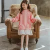 Fille robes enfants automne princesse pour les filles mignon printemps enfants manches longues solide pull faux 2 pièces à volants jupe Robe