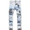 Neue Männer Jeans Baumwolle Hosen Loch beiläufige dünne Männer Mode Denim Hombre Brief Stern Mann Stickerei Patchwork Hose für Trend BR2540