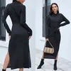 Casual Dresses Designer Black Ladies For Women High-midjig slimt Stretch Midi Dress Långärmningsmode plus storlek