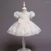 Robes de fille enfant en bas âge bébé robe de princesse pour les filles fête d'anniversaire robe de baptême noeud dentelle fleur infantile blanc vêtements de baptême