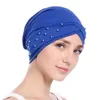 Beanies Beanie/Skull Caps Women Turban Fashion Forehead Cross Accessories Solid Casual For Cancer Muslim Hats Beanie Chemotherapy Cap Bead