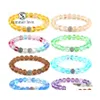 Lien Chaîne De Mode Colorf Moonstone Glitter Bracelet En Cristal Pour Les Femmes Élastique Réglable Forme Ronde Lâche Perle Chanceux Jewerly Cadeau Dh74P