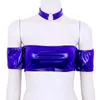 Canotte da donna Canotte e camicette da donna sexy metallizzate lucide a fascia Boob Tube Top con collare O-Ring Collana corta Cami Dance Wear Colori multipli