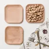 Plates Household Wooden Snack Storage Tray Round Square Simple Retro Fruit Plate Placemat Portable Kichen Accessories