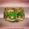 Anillos de boda moda Vintage Color oro circón para mujer alta calidad hecho a mano verde hoja de esmalte anillo de fiesta joyería