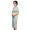 Ropa étnica FZSLCYIYI Mujer tradicional china Flor diaria Impreso Cheongsam Elegante Satén Delgado Hasta la rodilla Qipao Oversize 4XL