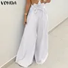 Women's Pants & Capris Summer High Waist Wide Leg Long VONDA 2023 Women Belted Palazzo Sweatpants Pantalon Loose Trousers S-Women's