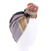 Etniska kläder Eleganta kvinnor Soft 3D Flower Cotton Turban Hat Cancer Chemo Beanies Caps Headwear headwrap håravfall Tillbehör