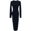 Casual Dresses Women O-neck Bandage Dress Sweater Female Knitted Midi Length Vintage Pullovers Ladies Party Sleeve High Quality G54