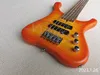 LVYBEST Electric Bass Guitar Orange Color 5 Strings Special With Flame Maple Veneer kroppslängd 81 cm ger anpassad service