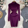 Casual Dresses Elegant Turtleneck Long Sleeve Knit Bodycon Pencil Dress Slim Basic Fashion Sweater Sexy Women Autumn Winter Clothing