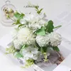 Dekorativa blommor kransar blandade rosa siden hortensia falska blommor brudbukett pion pion rose vit diy julbröllop hem dekoration