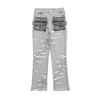 Męskie spodnie umyte zniszczone płomienie joggery męskie Hip Hop aksamitne kieszenie na swobodne mikro rozszerzone dresowe dresowe dresowe palence Slim Fit Spodni Dra