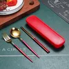 Dinnerware Sets Children Portable Tableware Picnic Cutlery Set Korean Coffee Spoon Chopsticks With Box Stainless Steel Kitchen Utensi