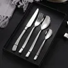 Dinnerware Sets JIUKNI 4 Pcs Silver Luxury 304 Stainless Steel Tableware Set Knife Fork Spoon Kitchen Tools