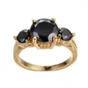 Wedding Rings Vintage Female Black Crystal Stone Jewelry Yellow Gold Color For Women Promise Bride Round Engagement Ring