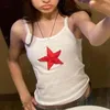 Women's Tanks Red Pentagram Patched Crop Top Summer Spaghetti Strap Camisole Y2K Aesthetics Cute Girls Tank 90s Vintage Grunge Streetwear