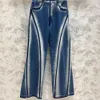 Dames originele gradi￫nt design jeans vintage gewassen onregelmatige openingen luxe hoge taille broek ontwerper wide been broek y014