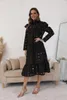 Casual Dresses Women's Pullover Middle Waist Street Trendsättare rutig lång kjol svart klänning ärmmode kvinnliga kläder