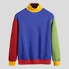 Men's Hoodies INCERUN Men Sweatshirts Turtleneck Color Block Patchwork Long Sleeve Casual Streetwear Vintage Workout Mens Pullovers