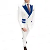 Abiti da uomo Bottoni dorati Abito da uomo marrone con risvolto di velluto blu Pantaloni blazer da lavoro 2 pezzi Set Abito da sposa slim fit sposo Tuxedo Bl