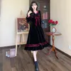 Lässige Kleider COOLFEL Süße Schleife Weihnachten Mädchen Prinzessin Kleid Herbst/Winter Samt Lolita Cosplay Schwarz