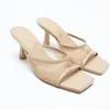 Sandaler Southland 2023 High Heel Mule Shoes Women England Fashion Simple Square Toe Gaze Woman