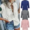 Women's Blouses & Shirts Women Blouse 2023 Summer Tops Tunics Sheer Crochet Lace O Neck 3/4 Long Sleeve 3XL 4XL 5XL Plus Size Shirt