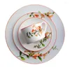 Placas Campsis Grandiflora China Bone Dinner Plate Set Coffet Copo Bifte Sopa Sopa Disco Camas de porcelana Tableware