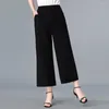 Pantalon Femme 2023 Printemps Été Coton Lin Femmes Solide Couleur Casual Longueur Cheville Pantalon Femme Taille Haute Pantalon Lâche Noir Blanc