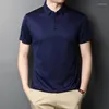 رجال Polos 2023 Fashion Summer Men Polo قمصان رفيعة فاخرة فاخرة طبيعية الحرير التنفس القصيرة الأكمام الصلبة