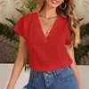 Women's Polos Summer Women T Shirt Plus Size Solid Color V Neck Short Sleeve T-Shirt Loose Basic Top Shirts Pullove V-Neck Tops