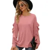 Women's Hoodies Women Autumn Casual Ruffle Patchwork Long Sleeve Crew Neck Sweatshirt Plain Solid Color Loose Pullover Shirts Tunic Top
