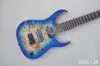 Lvybest 7-saitige E-Gitarre mit blauem Furnier und schwarzer Hardware, Griffbrett aus Palisander, MAHAGONI-Korpus, bietet maßgeschneiderten Service