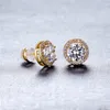 Stud Earrings Luxury Yellow Gold Crystal Stone Shining White Zircon Round For Women Wedding Vintage Fashion