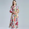 Casual Dresses Summer Lace Stitching Bow Tie Women's Dress Fashion Designer Maxi Vestidos Elegant Long Sleeve Sashes Flower Print