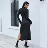 Casual Dresses Designer Black Ladies For Women High-midjig slimt Stretch Midi Dress Långärmningsmode plus storlek