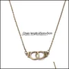 Pendant Necklaces Fashion Retro Sier Gold Handcuffs Necklace Bohemia Style Simple Couple Creative Jewelry For Women Men Holiday Gift Dhnx2