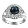 Pierścionki ślubne 2023 Moda Wysokiej jakości niebieska perła czarna pistolet plastowany pierścień z cyrkonem biżuteria na imprezę