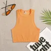 Active Shirts Crop Top Women Yoga Vest Gym Sports Tops Seamless Streetwear Rib-Knit Fitness Running Workout Bra Tank Without Pad