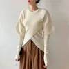 Frauen T Shirts Mode Unregelmäßige Stricken Pullover Top Frauen Elegante Blase Lange Hülse Dünne 2023 Herbst Weibliche Kleidung