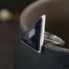 Bagues en grappe FNJ Triangle pierre bague 925 argent taille réglable Original réel S925 solide pour les femmes bijoux fins