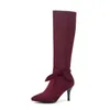 Dames Mid kalf Dameslaarzen Knie High Bowknot Stiletto Heel Heel Zip Up warme winterschoenen plus maat