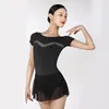 Stage slijtage splitsen ballerina ballet oefening tap voor vrouwen volwassen dans met korte mouwen dans turnard vrouw kostuum meisjes danswear