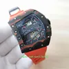 Super Quality Mens Watch 44mm x 50mm RM70-01 CA 01 30 Skeleton Carbon Fiber Watches Orange Rubber Sapphire Glass Transparent Mechanical Automatic Men's Wristwatches