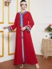 Ethnic Clothing Red Color Style Heavy Industry Embroidery Long Sleeve Elegant Muslim Dress Skirt Abaya Dubai