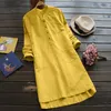 Frauenblusen Hemden Tunika -Hemdkleid 2023 Frühlingsfrauen Langarm Bottons Taschen Weibliche lässige solide Robe Kleider Vestidoswomen's El